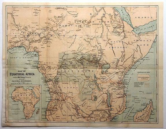 Carte des routes et découvertes de Stanley en Afrique équatoriale