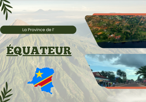 Decorative banner about Ecuador with Andes mountains, a stylized map of Ecuador and village scenes in rounded panels flagged by bold ÉQUATEUR text.